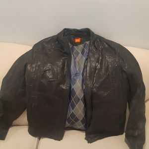 Hugo Boss orange leather jacket